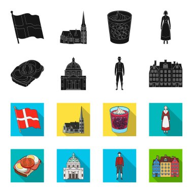 Danimarka, Tarih, Restoran ve diğer web simge siyah, flet tarzı. Sandviç, yemek, ekmek, küme koleksiyon simgeler.