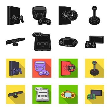 Oyun ve Tv alıcı kutusu siyah, set koleksiyonu tasarım için flet simgeler. Oyun gadget'lar sembol stok web illüstrasyon vektör.