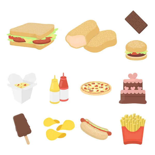 Fast food cartoon icons in set collection for design.Food from semi-finished products vector symbol stock web illustration. — Stock Vector