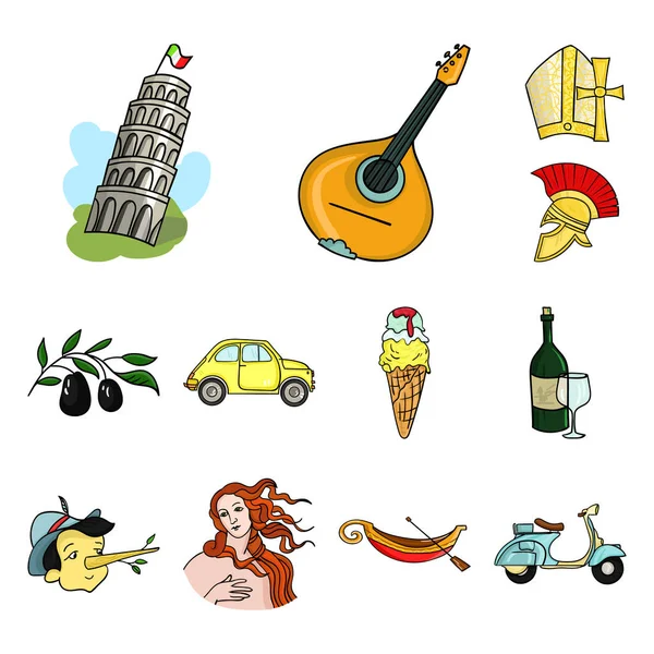 País Italia iconos de dibujos animados en la colección de conjuntos para el diseño. Italia e hito vector símbolo stock web ilustración . — Vector de stock