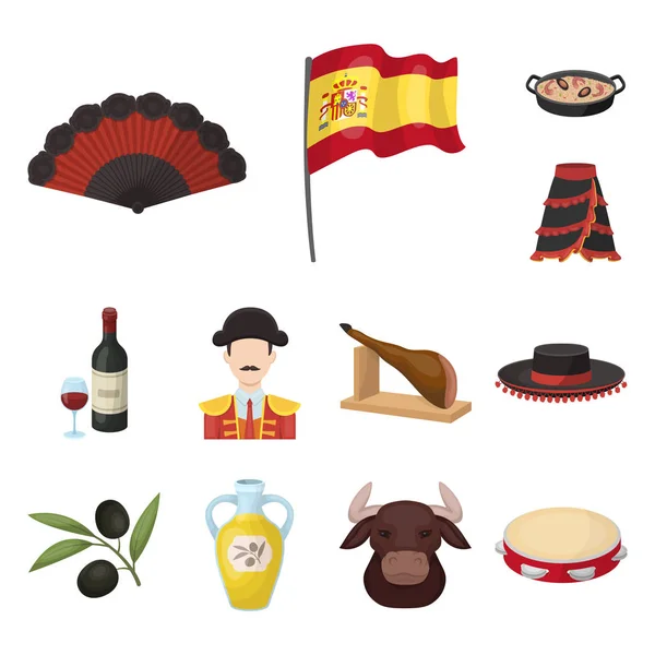 Ícones de desenhos animados do país Espanha na coleção de conjuntos para design.Travel e atrações símbolo vetorial ilustração da web . — Vetor de Stock