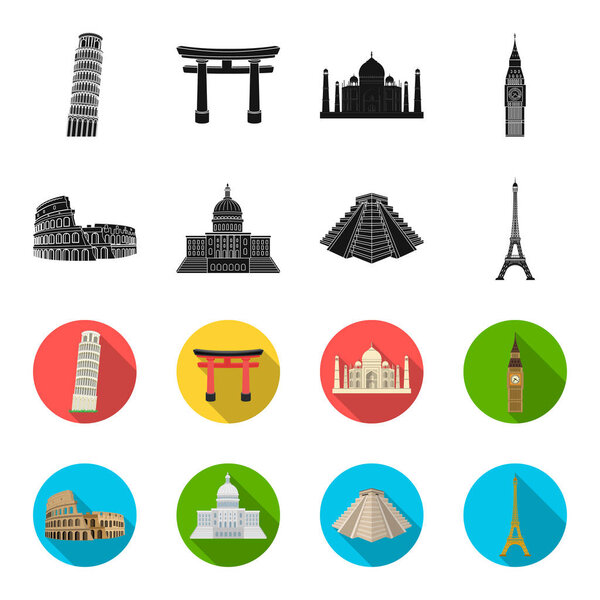 Sights of different countries black,flet icons in set collection for design. Famous building vector symbol stock web illustration.