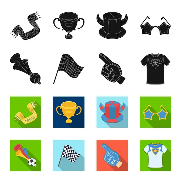 Pipe, uniform och andra attribut av fans. Fans som samling ikoner i svart, flet stil vektor symbol stock illustration web. — Stock vektor