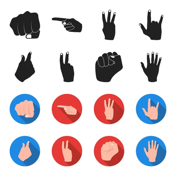 Open fist, victory, miser. Hand gesture set collection icons in black,flet style vector symbol stock illustration web. — Stock Vector