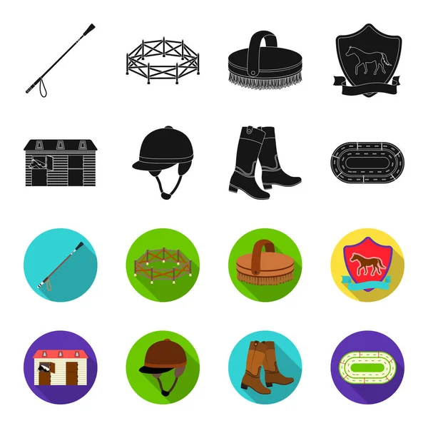 Botas, hierba, estadio, pista, resto .Hippodrome y los iconos de la colección conjunto de caballos en negro, flet estilo vector símbolo stock illustration web . — Archivo Imágenes Vectoriales