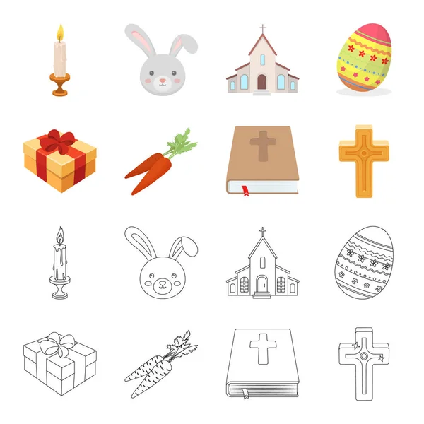 Cruz, biblia, regalo y carrots.Easter conjunto de iconos de la colección en la historieta, contorno estilo vector símbolo stock ilustración web . — Vector de stock