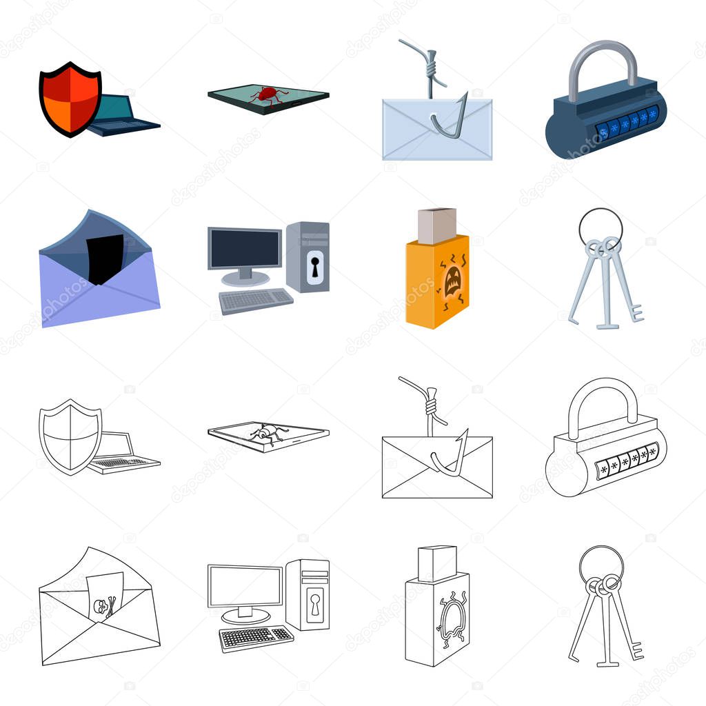 Virus, monitor, display, screen .Hackers and hacking set collection icons in cartoon,outline style vector symbol stock illustration web.