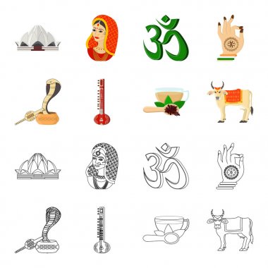 Ülke Hindistan çizgi film, set koleksiyonu tasarım için anahat simgeleri. Hindistan ve dönüm noktası sembol stok web illüstrasyon vektör.