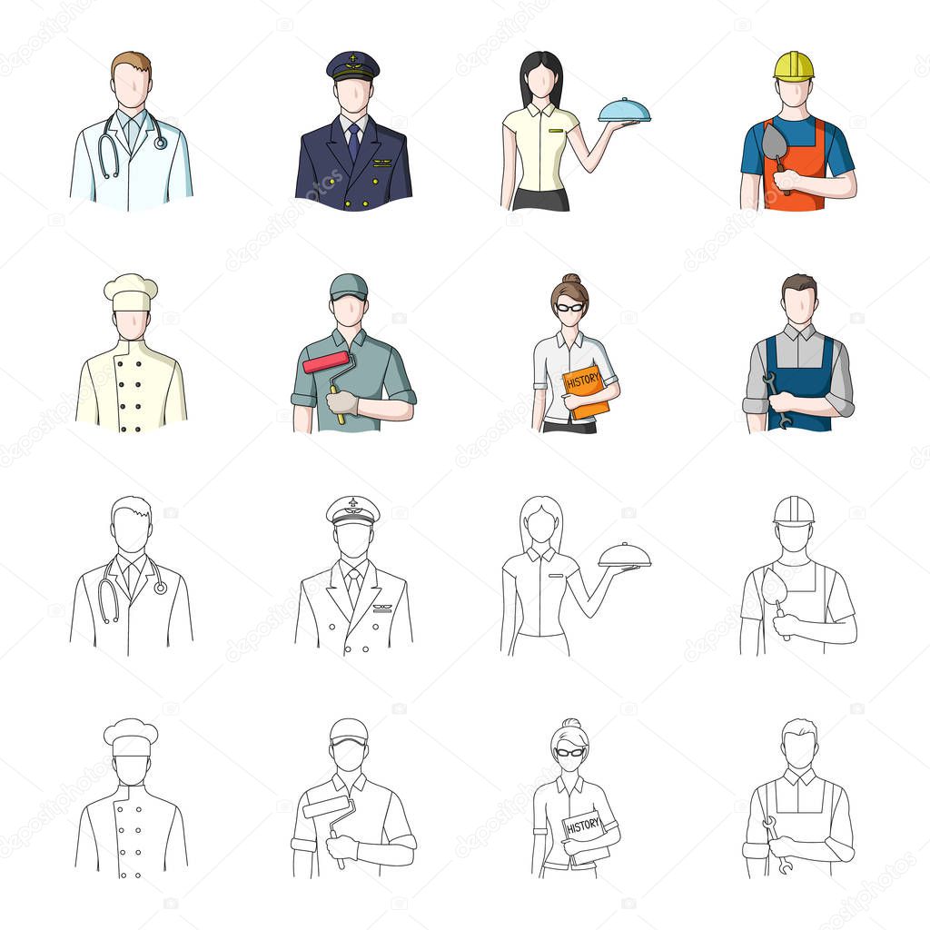 Cook, painter, teacher, locksmith mechanic.Profession set collection icons in cartoon,outline style vector symbol stock illustration .