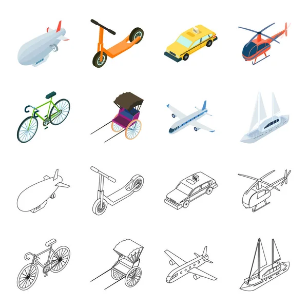 Bicicleta, rickshaw, plano, yacht.Transport conjunto de iconos de la colección en la historieta, contorno estilo vector símbolo stock ilustración web . — Vector de stock