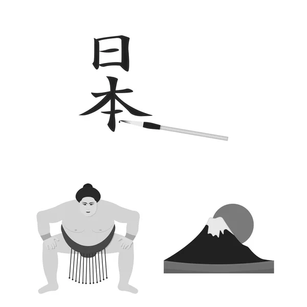 Țară Japonia pictograme monocrome în colecția de seturi pentru design.Japan și simbol vectorial reper ilustrație web stoc . — Vector de stoc