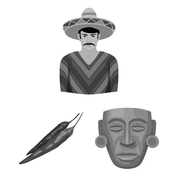 País México iconos monocromáticos en colección de conjuntos para el diseño. México e hito vector símbolo stock web ilustración . — Archivo Imágenes Vectoriales