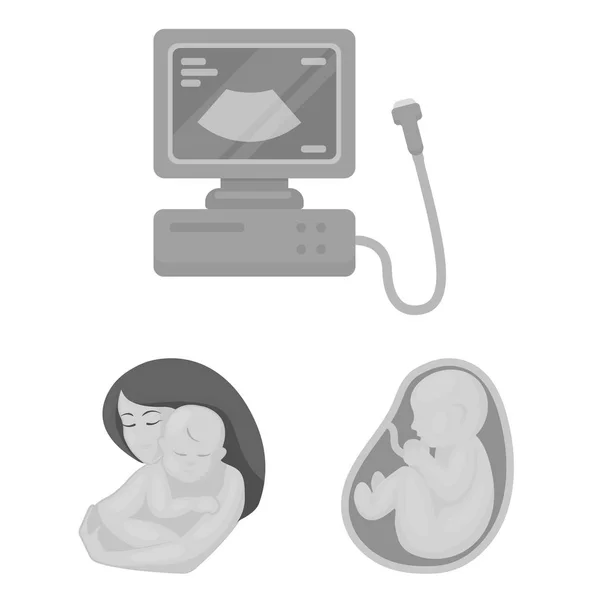 Женщина и беременность монохромные иконы в коллекции наборов для дизайна. Гинекология и оборудование векторные символы веб-иллюстрации . — стоковый вектор