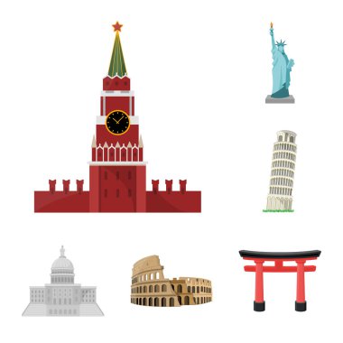 Farklı ülkelerin sights set koleksiyonu tasarım için simgeleri karikatür. Ünlü bina sembol stok web illüstrasyon vektör.