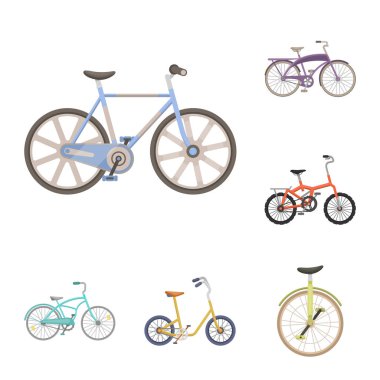 Çeşitli Bisiklet set koleksiyonu tasarım için simgeleri karikatür. Ulaşım vektör simge stok web örnek tür.