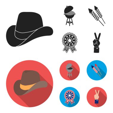 Barbekü, Selam, ebblema, zafer oylama. Vatansever gün toplama simgeler siyah, düz stil vektör simge stok çizim web içinde ayarla..