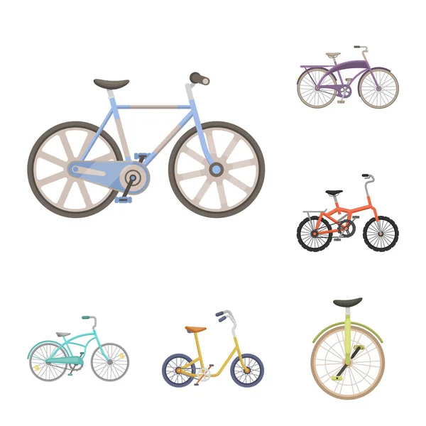 Různé jízdní kola karikatura ikony v nastavení kolekce pro design. Druh dopravy vektor symbol akcií web ilustrace. — Stockový vektor