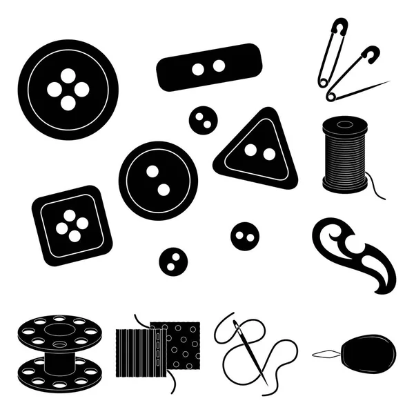 Sewing, atelier black icons in set collection for design. Tool kit vector symbol stock web illustration. — Stock Vector