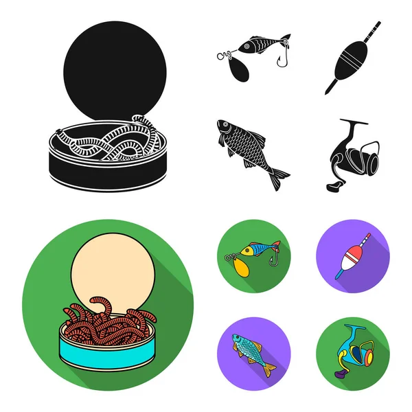 Pesca, pesce, cattura, gancio. Set da pesca icone di raccolta in nero, stile piatto vettore simbolo stock illustrazione web . — Vettoriale Stock