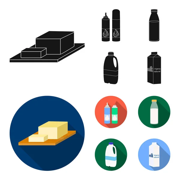 Mjölk, kalcium, produkt, mat. Mjölkprodukt och sweet in samling ikoner i svart, platt stil vektor symbol stock illustration web. — Stock vektor