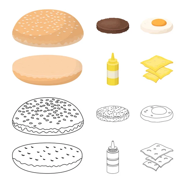 Burger and ingredients cartoon,outline icons in set collection for design. Burger cooking vector symbol stock web illustration. — Stock Vector