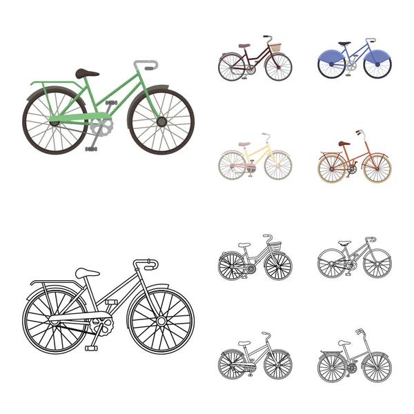 Sport-Fahrrad und andere Typen. Verschiedene Fahrräder setzen Sammlung Symbole in Cartoon, umreißen Stil Vektor Symbol Stock Illustration Web. — Stockvektor