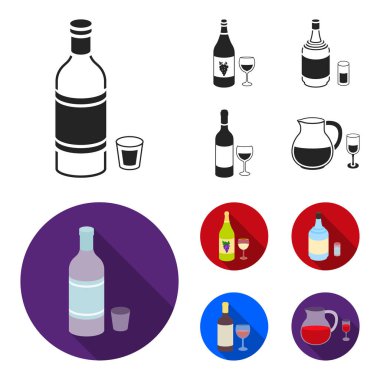 Beyaz şarap, kırmızı şarap, cin, sangria. Alkol toplama simgeler siyah, düz stil vektör simge stok çizim web içinde ayarla..