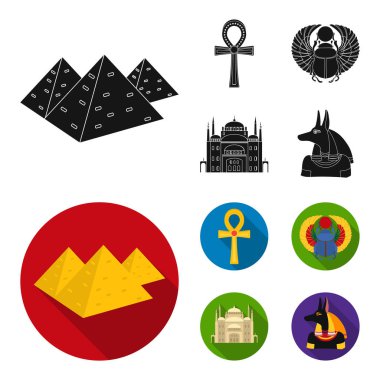Anubis, Ankh, Cairo citadel, Mısır böceği. Antik Mısır toplama simgeler siyah, düz stil vektör simge stok çizim web içinde ayarla..