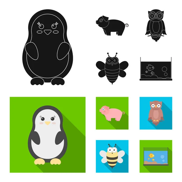 Ikon hewan hitam dan datar yang tidak realistis dalam koleksi rancangan. Toy hewan vektor simbol saham web ilustrasi . - Stok Vektor