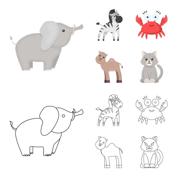 Um desenho animado irrealista, delinear ícones de animais em coleção de conjuntos para design. Brinquedo animais símbolo vetorial web ilustração . — Vetor de Stock