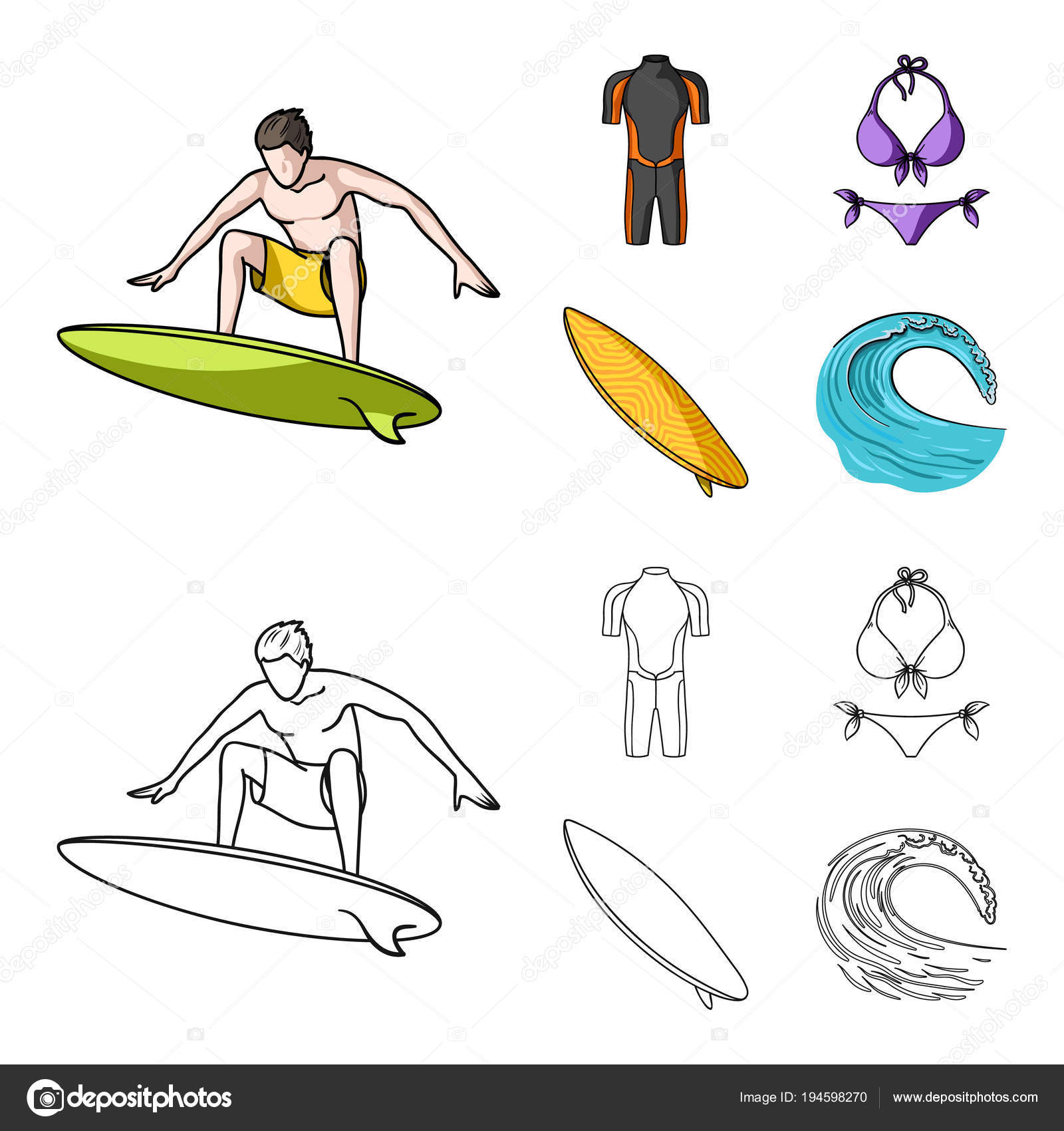 wallpapers Surfboard Cartoon Outline depositphotos
