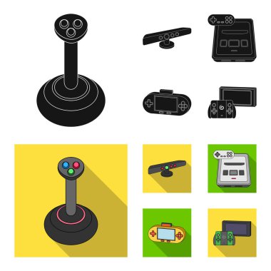 Oyun ve Tv set üstü set koleksiyonu tasarım için siyah, düz simgeler kutusunu. Oyun gadget'lar sembol stok web illüstrasyon vektör.