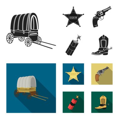 Yıldız Şerif, Colt, dinamit, kovboy çizme. Vahşi Batı toplama simgeler siyah, düz stil vektör simge stok çizim web içinde ayarla..