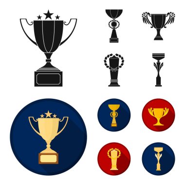 Set koleksiyonu tasarım için altın Kupası siyah, düz simgeler. Kazananlar Kupası vektör simge stok web çizim.