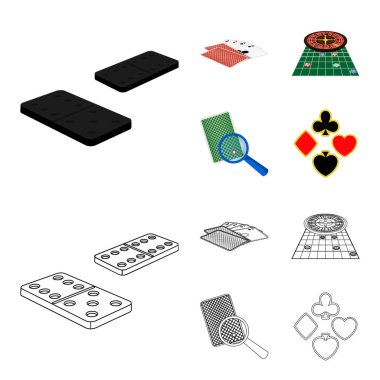 Heyecan, casino, oyun ve diğer web simgesi karikatür, anahat stili Büyüteç, hile, eğlence, küme koleksiyon simgeler.