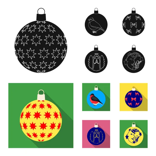 新年おもちゃ黒、フラット アイコン デザインのセットのコレクション。クリスマス ボールを treevector のシンボル ストック web イラスト. — ストックベクタ