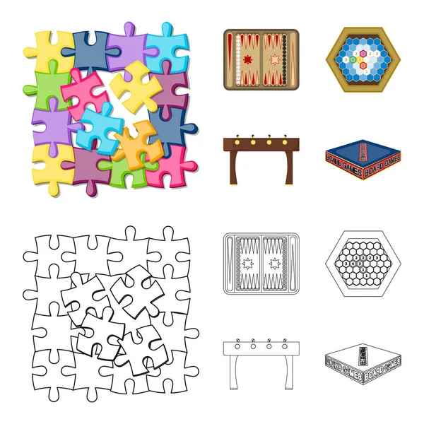 Brettspiel cartoon, umreißen symbole in set-sammlung für design. Spiel und Unterhaltung Vektor Symbol Stock Web Illustration. — Stockvektor