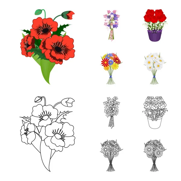 Um buquê de flores frescas desenhos animados, ícones de contorno na coleção de conjuntos para design. Vários buquês símbolo vetorial web ilustração . — Vetor de Stock