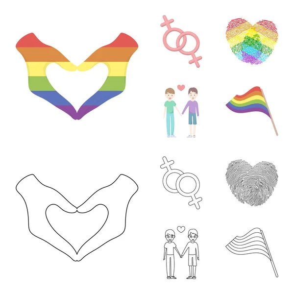 Ręce, feminizm, odciski palców. Gay zestaw kolekcji ikon w kreskówce, www ilustracji symbol wektor zarys styl. — Wektor stockowy