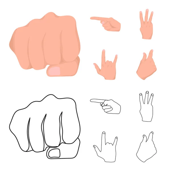 Closed fist, index, and other gestures. Hand gestures set collection icons in cartoon,outline style vector symbol stock illustration web. — Stock Vector