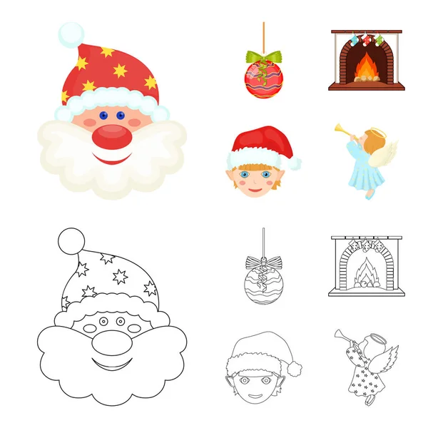 Père Noël, nain, cheminée et dessin animé de décoration, les icônes de contour dans la collection ensemble pour le design. Symbole vectoriel de Noël stock illustration web . — Image vectorielle