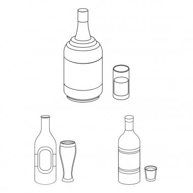 Set koleksiyonu tasarım için alkol anahat simgeleri türleri. Alkol şişeleri vektör simge stok web çizimde.