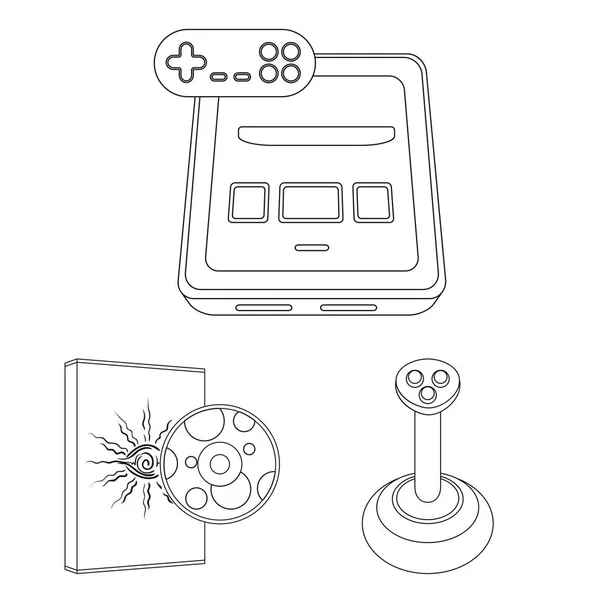 Spelkonsol och virtuell verklighet disposition ikoner i set samling för design. Spel prylar vektor symbol lager web illustration. — Stock vektor
