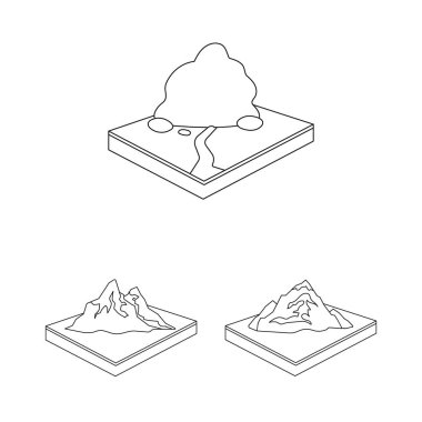 Dağlar, büyük kutsal kişilerin resmi içinde set koleksiyonu tasarım için anahat. Dünya vektör izometrik sembol stok web Çizim yüzeyi.