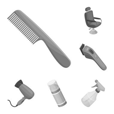 Berber ve ekipman tek renkli simgeler set koleksiyonu tasarım için. Saç kesimi ve tıraş sembol stok web illüstrasyon vektör.