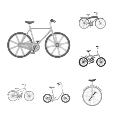 Çeşitli Bisiklet tek renkli simgeler set koleksiyonu tasarım için. Ulaşım vektör simge stok web örnek tür.