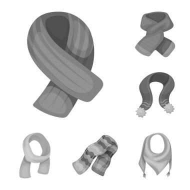 Eşarp ve şal tek renkli simgeler set koleksiyonu tasarım için. Giysi ve Aksesuar sembol stok web illüstrasyon vektör.