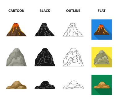 Kayalar, yuvarlak bir dağ kayalar denizin içinde. Farklı dağlar koleksiyonu Icons set çizgi film, siyah, anahat, düz stil vektör simge stok çizim web.