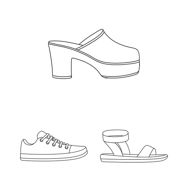 Una variedad de zapatos esbozan iconos en la colección de conjuntos para el diseño. Bota, zapatillas vector símbolo stock web ilustración . — Vector de stock