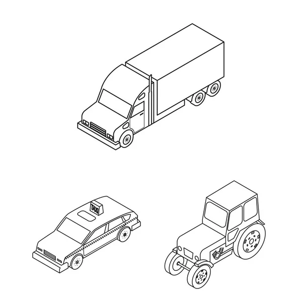 Verschiedene Arten von Transport umreißen Symbole in Set-Kollektion für Design. Auto und Schiff isometrisches Vektor Symbol Stock Web Illustration. — Stockvektor